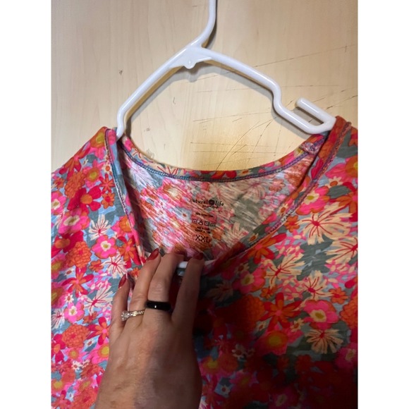 Natural Life Floral Maxi T-Shirt Dress Womens XXL Pink Orange Cotton Oversized - Picture 3 of 5